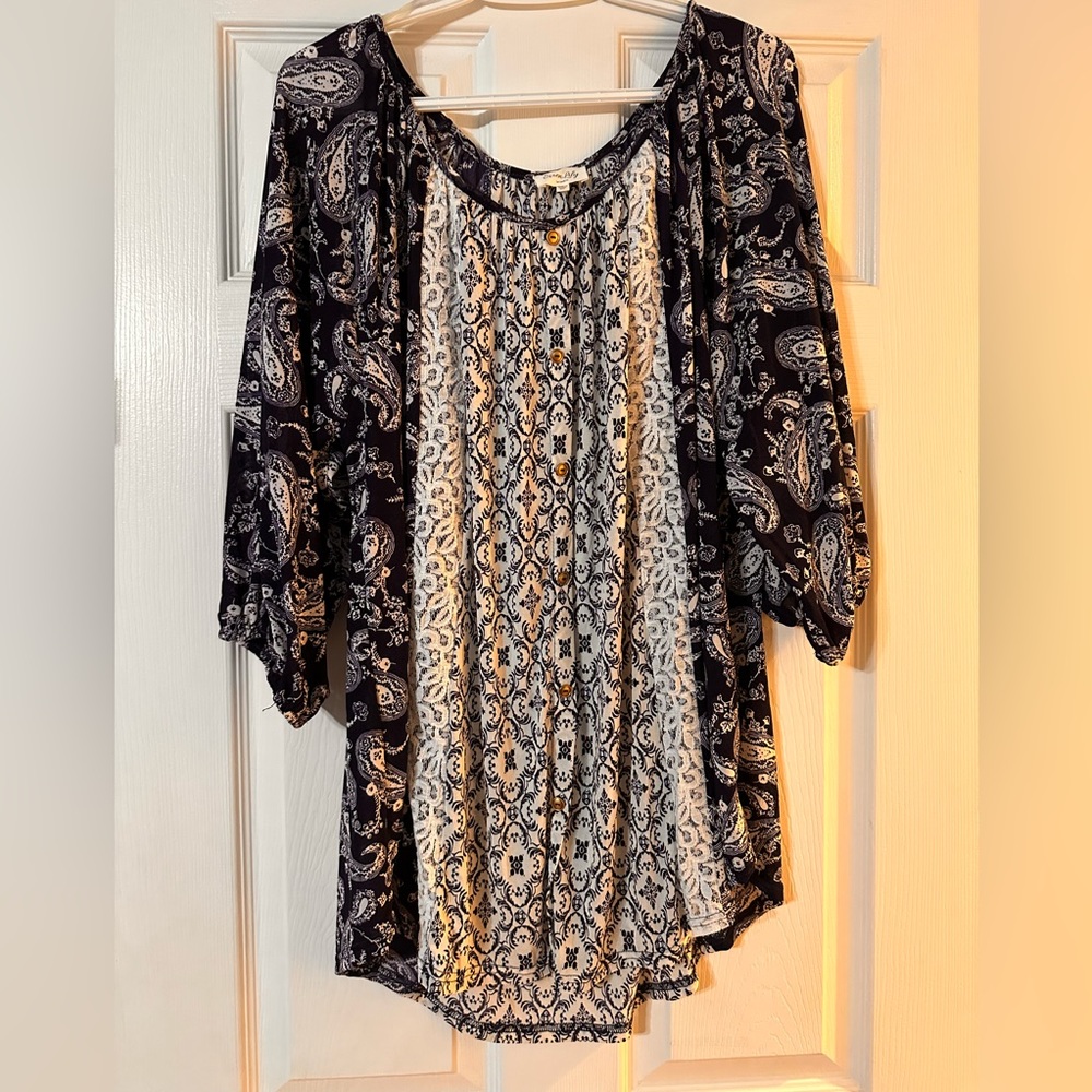 Siren Lily Womens White Blue Floral Blouse Top Plus Size 2X